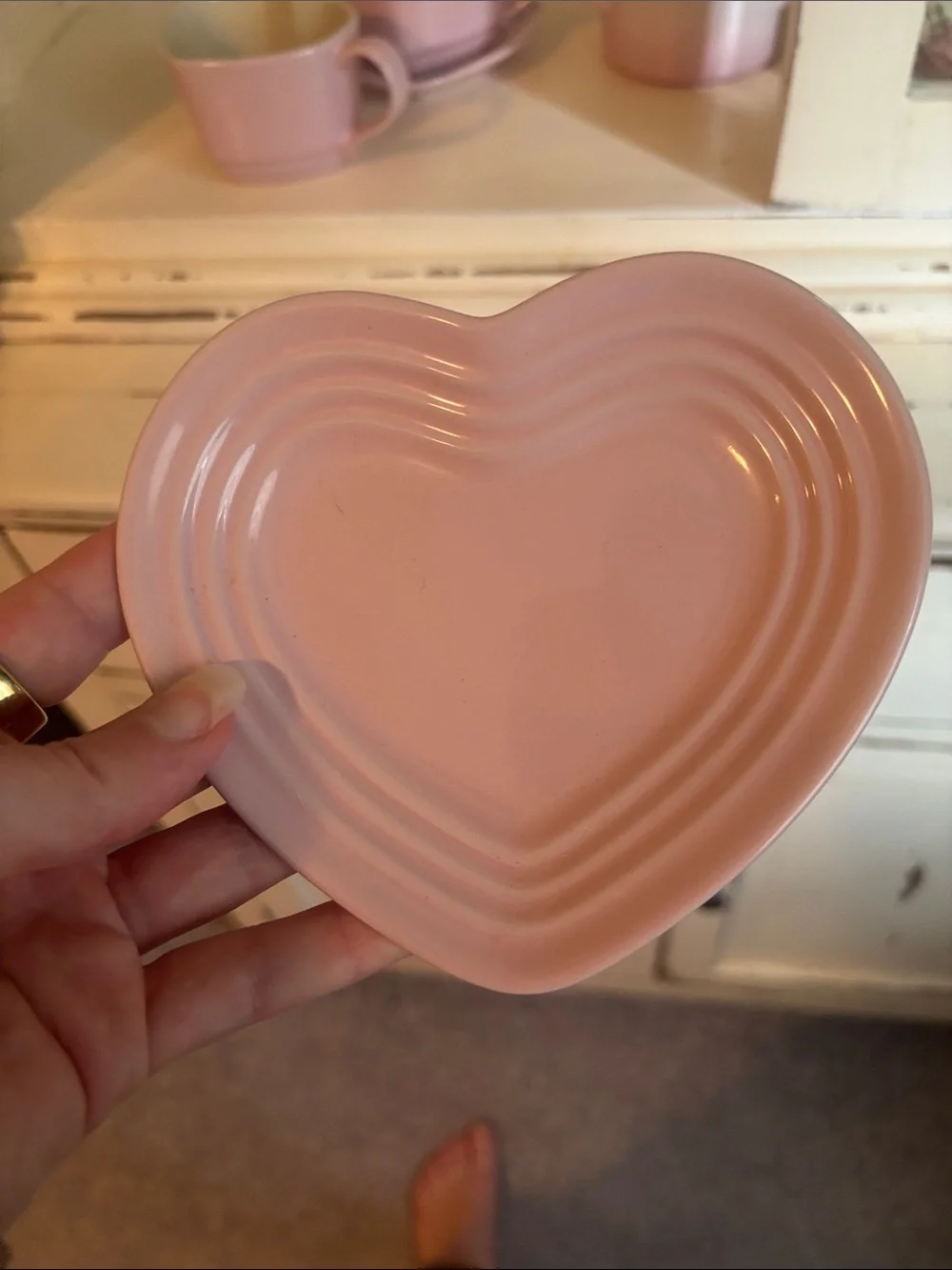 Le Creuset Pink Heart Ceramic Teacup and Saucer Set - 2 Piece